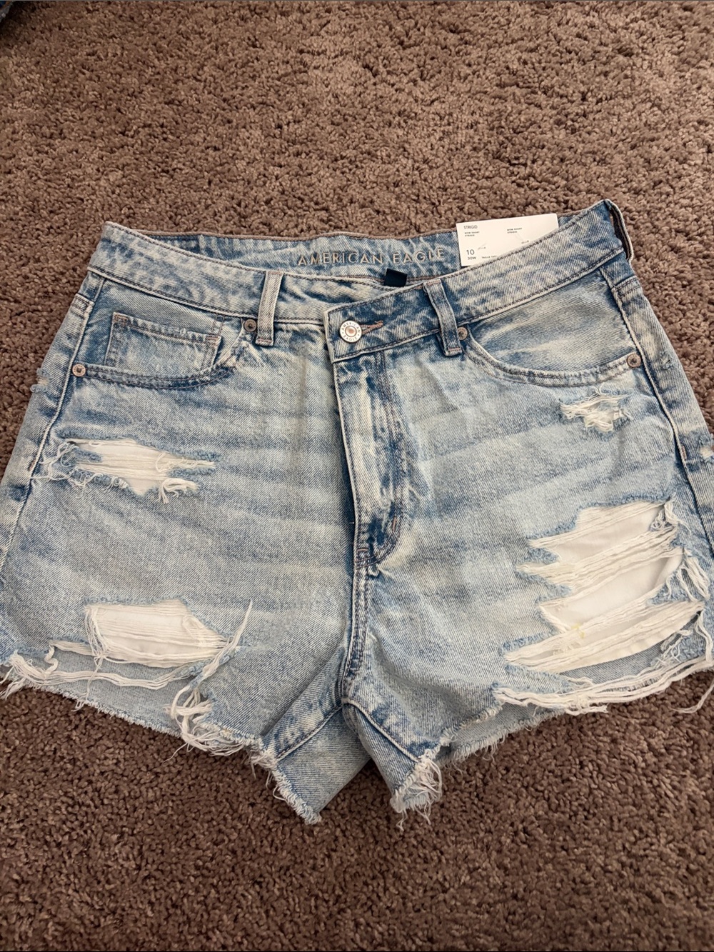 American Eagle Outfitters Light Blue Distressed Denim Shorts